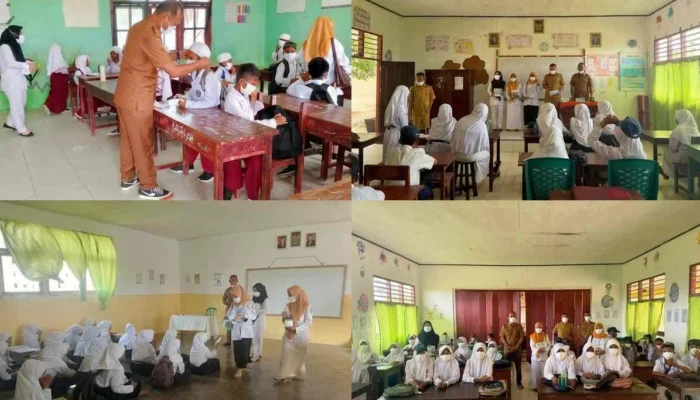 Cegah Dampak Kabut Asap Karhutla, Puskesmas Waisakai Bagikan Masker ke Siswa